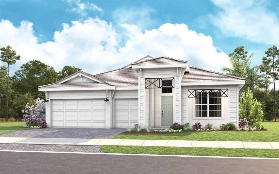 Front exterior of a new home in , Palm Beach Gardens, FL, highlighting curb appeal (Image 1).