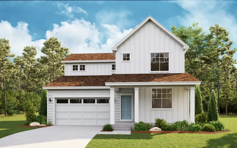 Front exterior of a new home in Hidden Creek, Frederick, CO, highlighting curb appeal (Image 1). Front exterior of a new home in Hidden Creek, Frederick, CO, highlighting curb appeal (Image 1).