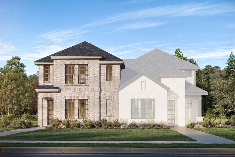 Representative exterior photo of a completed home built from the Broadway by Landon Homes in Fields - East Village, Frisco, TX (Image 23). Representative exterior photo of a completed home built from the Broadway by Landon Homes in Fields - East Village, Frisco, TX (Image 23).