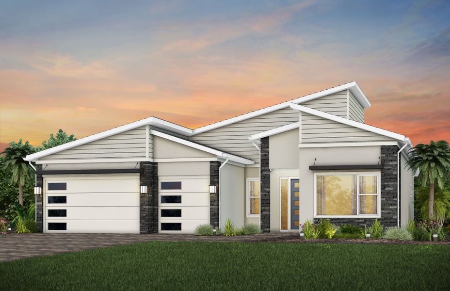 Front exterior of a new home in Avondale at Avenir, Palm Beach Gardens, FL, highlighting curb appeal (Image 21).