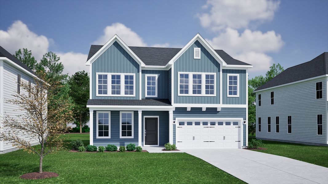 Representative exterior photo of a completed home built from the Cooper - Vanguard Collection by Mungo Homes in Scotts Hill Village, Wilmington, NC (Image 18).