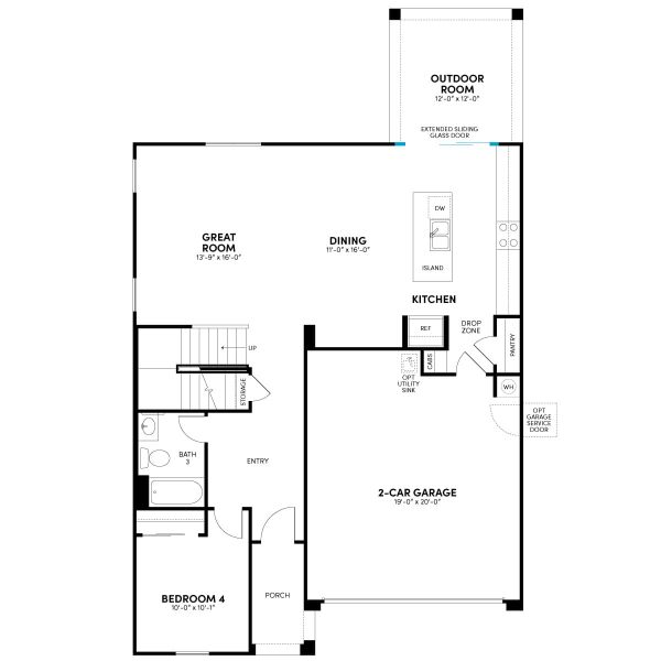 Floor 1: Extended Sliding Glass Door Option