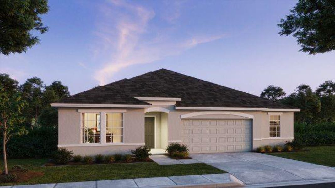 Artist Rendering at dusk- actual home has 3 car garage