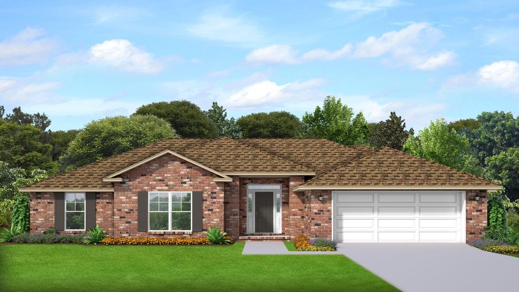 Representative exterior photo of a completed home built from the Plan 2105 by Adams Homes in Ashton View, Crestview, FL (Image 2).