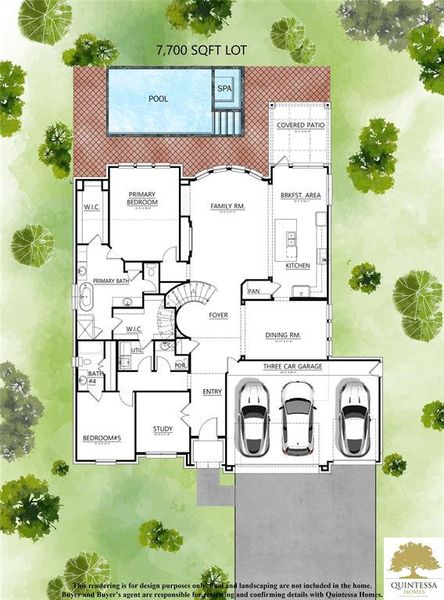 Artist Rendering of first floor on site plan. Pool and Sod are not included in home.