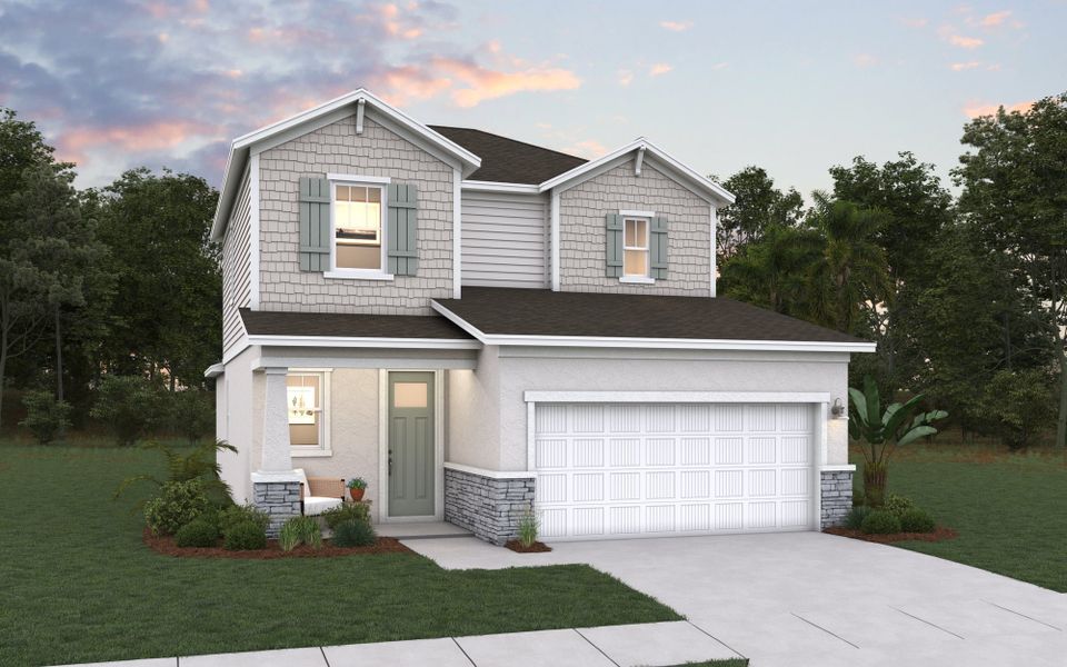 Front exterior of a new home in Seaire, Parrish, FL, highlighting curb appeal (Image 1). Front exterior of a new home in Seaire, Parrish, FL, highlighting curb appeal (Image 1).