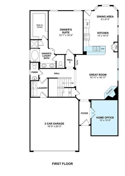 The Palmer II floor plan by K. Hovnanian® Homes. 1st Floor shown. *Prices, plans, dimensions, features, specifications, materials, and availability of homes or communities are subject to change without notice or obligation.