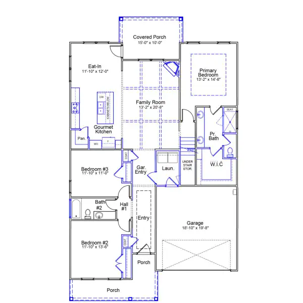2D floor plan layout of this home in Scotts Hill Village, Wilmington, NC (Image 3).
