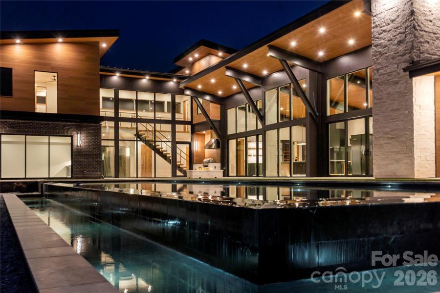 60’ Double Infinity Edge Saltwater Lap Pool w/ Cabo Shelf & Integrated Hot Tub