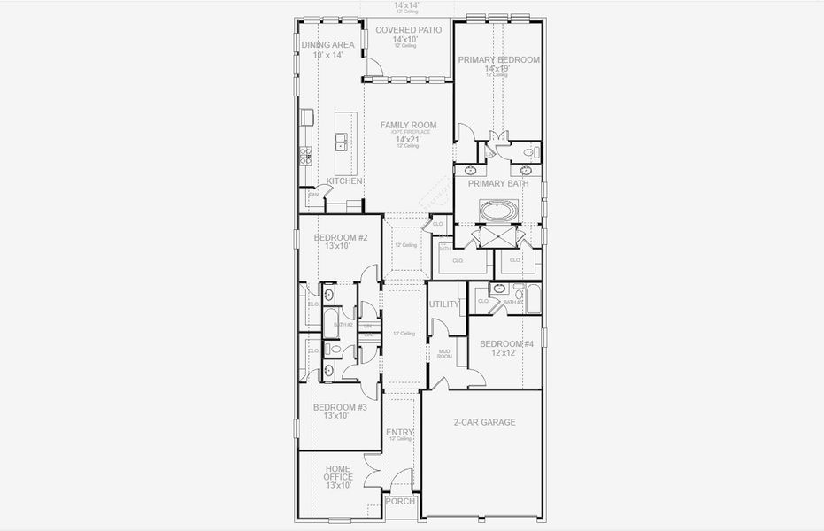 2D floor plan layout for the 2574W by Perry Homes in Meraki 50', Forney, TX (Image 5).