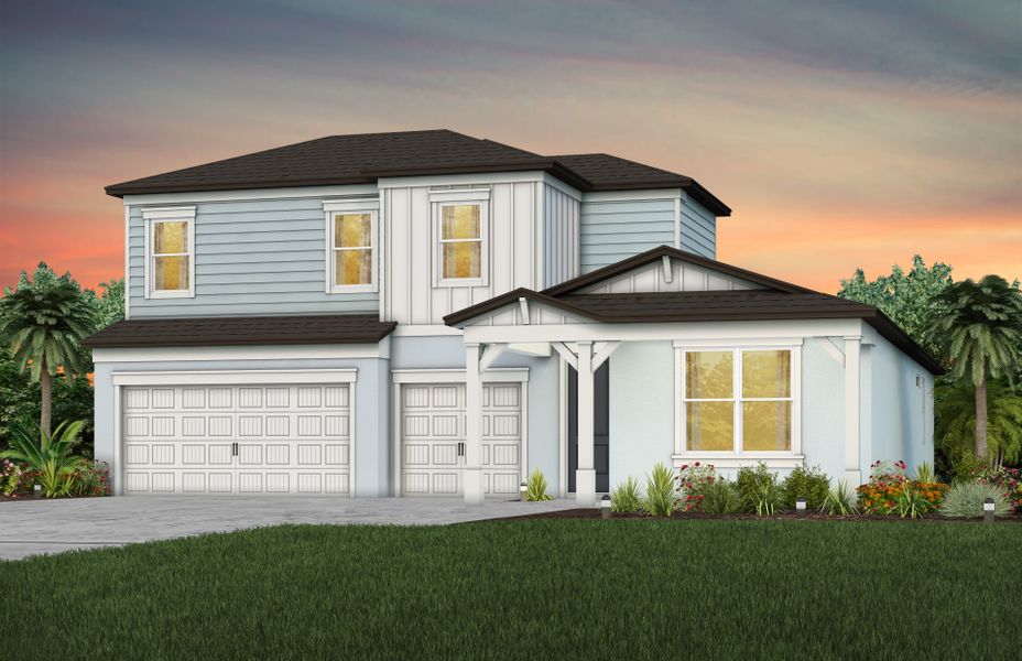 Representative exterior photo of a completed home built from the Mahogany Grand by Pulte Homes in Riversong, Parrish, FL (Image 5). Representative exterior photo of a completed home built from the Mahogany Grand by Pulte Homes in Riversong, Parrish, FL (Image 5).