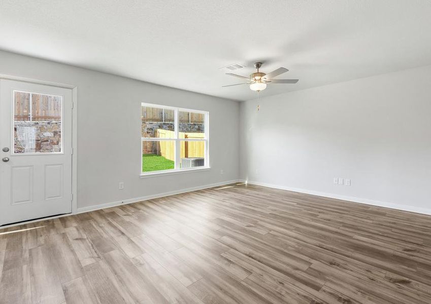 The family room of the Rio Grande has a large window that lets in great natural light.