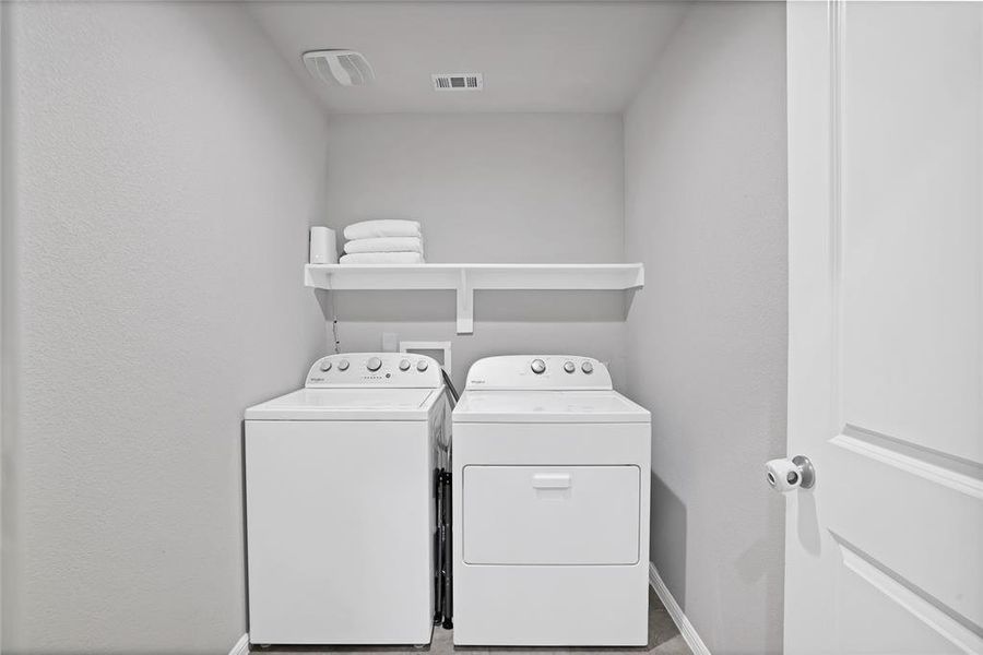 Laundry located off entry hall and garage. Room for storage and just enough work space.