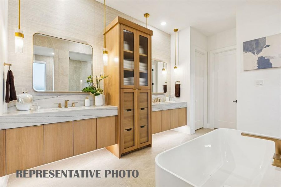 No shortage of space or style in this over the top owner's bath.  REPRESENTATIVE PHOTO
