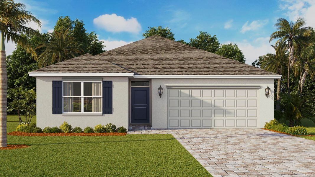 Representative exterior photo of a completed home built from the Lakeside by D.R. Horton in Creekside, Fort Pierce, FL (Image 1). Representative exterior photo of a completed home built from the Lakeside by D.R. Horton in Creekside, Fort Pierce, FL (Image 1).