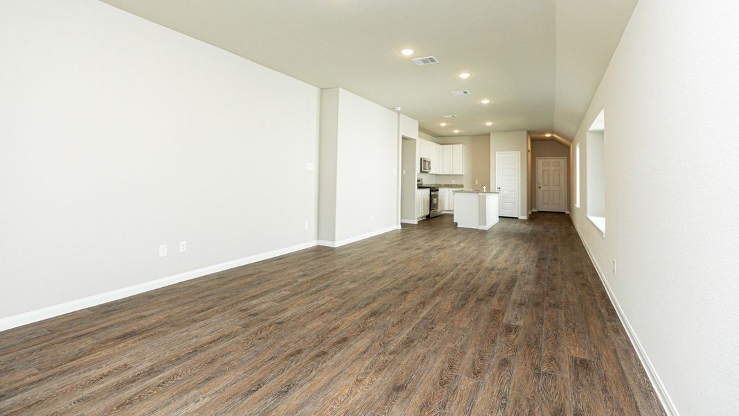 Family Room to Dining Area and Kitchen