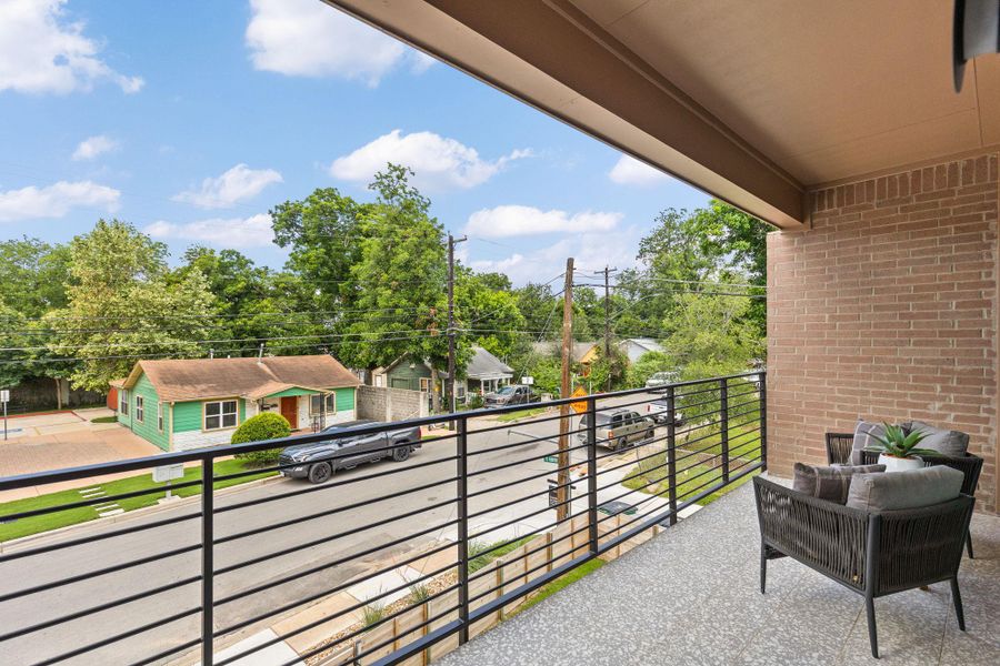 Enjoy the neighborhood views from this generously sized, covered private balcony. Enjoy the neighborhood views from this generously sized, covered private balcony.