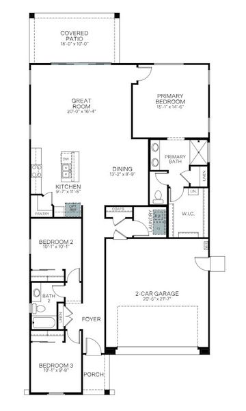 2D floor plan layout of this home in Mesquite at North Creek, Queen Creek, AZ (Image 5).