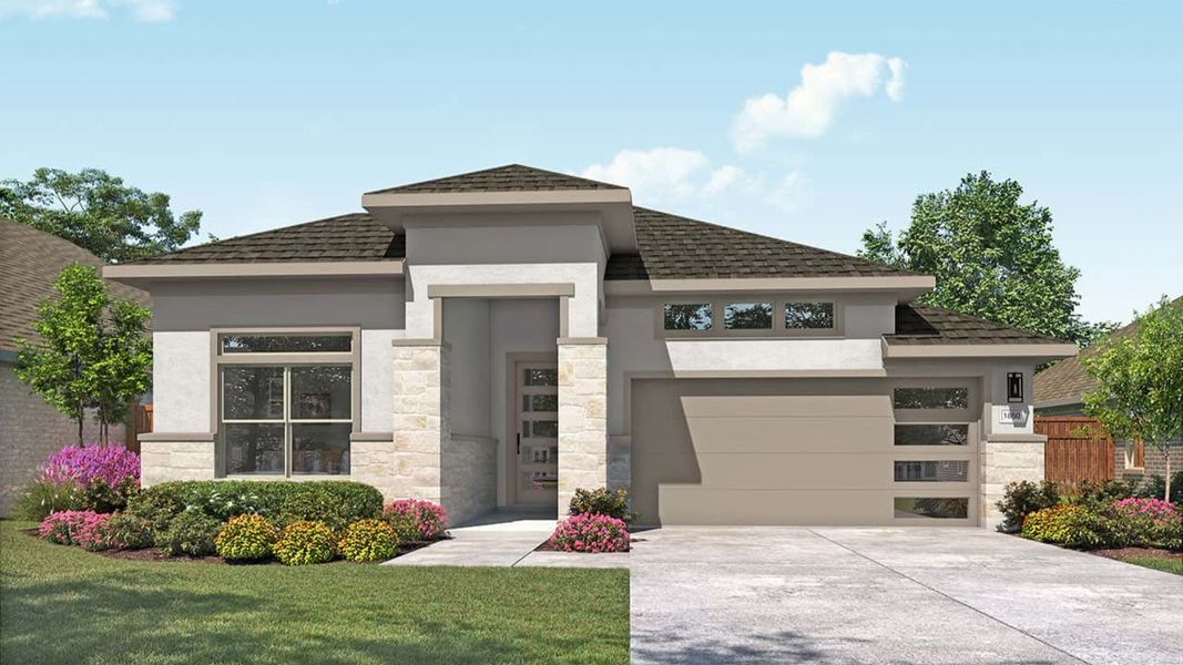 Representative exterior photo of a completed home built from the Mahogany by DRB Homes in Parkside on the River, Georgetown, TX (Image 6). Representative exterior photo of a completed home built from the Mahogany by DRB Homes in Parkside on the River, Georgetown, TX (Image 6).
