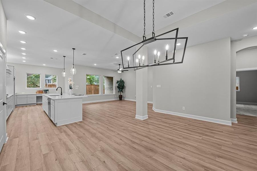 View from Dining towards Kitchen and Family room.