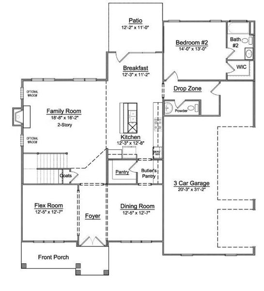 2D floor plan layout for the Oxford by Niblock Homes in Cordera, Concord, NC (Image 3).