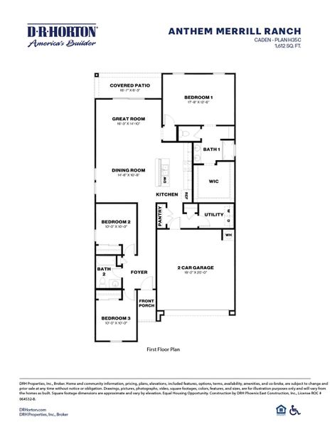 2D floor plan layout for the Caden by D.R. Horton in Anthem at Merrill Ranch, Florence, AZ (Image 5). 2D floor plan layout for the Caden by D.R. Horton in Anthem at Merrill Ranch, Florence, AZ (Image 5).