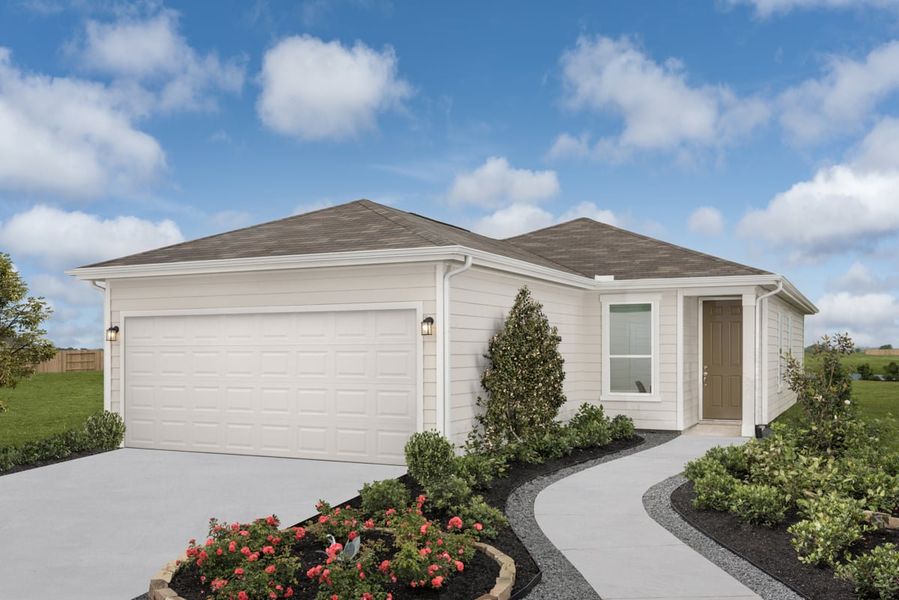 Representative exterior photo of a completed home built from the 1243 Modeled by KB Home in Saddlebrook Trails, Beasley, TX (Image 15).
