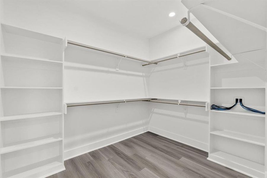 Master bedroom closet equipped with surveillance system hookups.