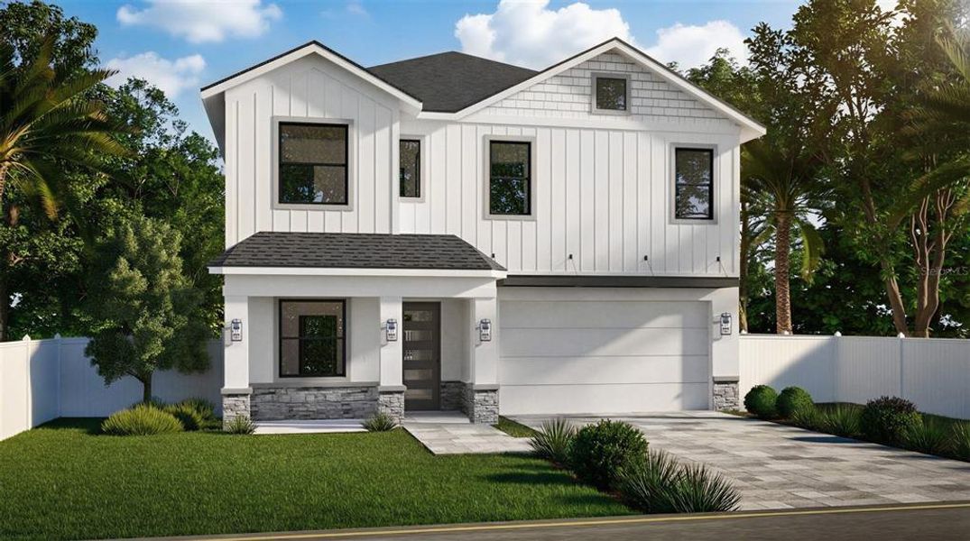 Front exterior of a new home in , Tampa, FL, highlighting curb appeal (Image 1). Front exterior of a new home in , Tampa, FL, highlighting curb appeal (Image 1).