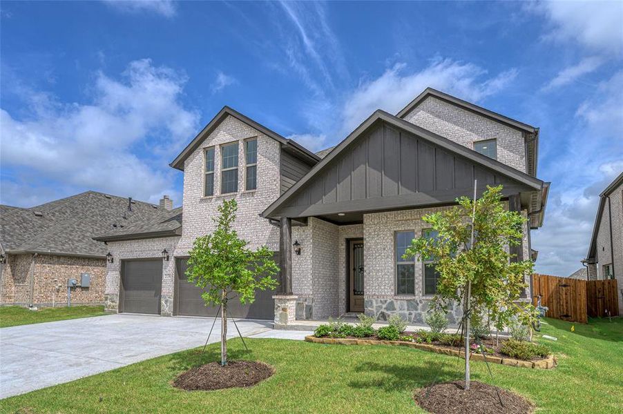 Front exterior of a new home in Stone River Glen, Royse City, TX, highlighting curb appeal (Image 19). Front exterior of a new home in Stone River Glen, Royse City, TX, highlighting curb appeal (Image 19).