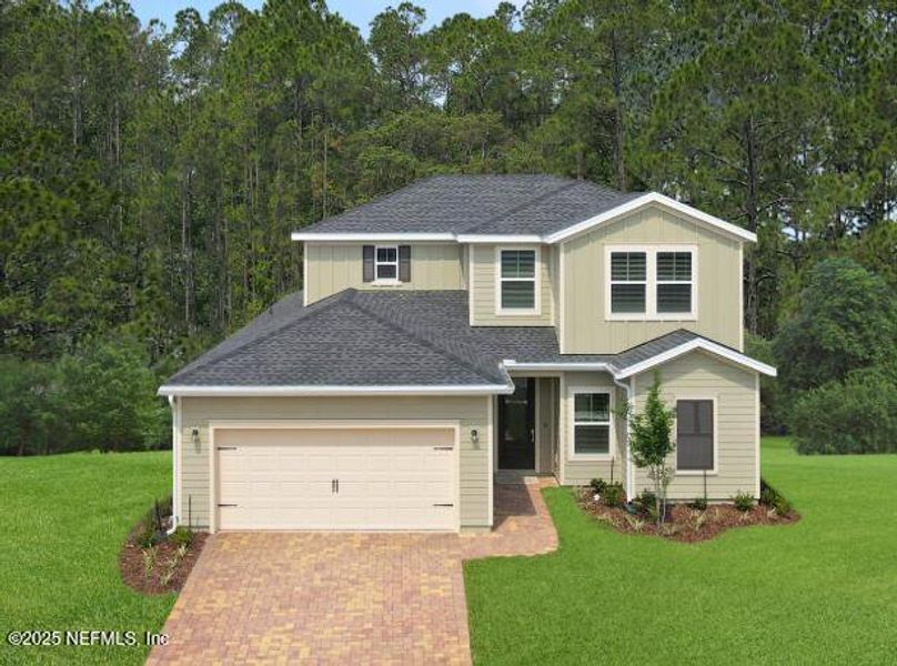 Front exterior of a new home in Russell Retreat, Green Cove Springs, FL, highlighting curb appeal (Image 1). Front exterior of a new home in Russell Retreat, Green Cove Springs, FL, highlighting curb appeal (Image 1).