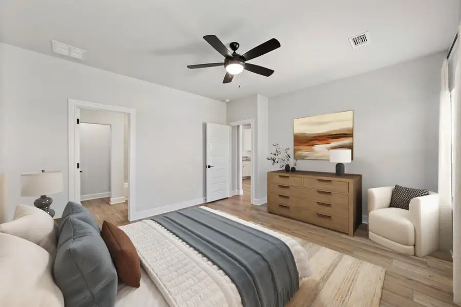 Bedroom with ensuite bathroom - digitally staged