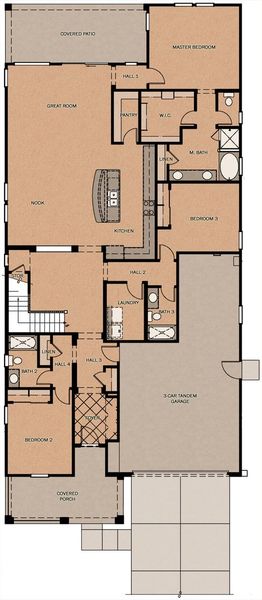2D floor plan layout for the Tamarillo w/Loft by Fulton Homes in Orchard at Barney Farms, Queen Creek, AZ (Image 3).