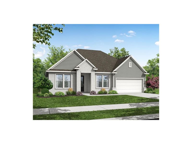 Front exterior of a new home in Wehunt Meadows, Hoschton, GA, highlighting curb appeal (Image 1). Front exterior of a new home in Wehunt Meadows, Hoschton, GA, highlighting curb appeal (Image 1).