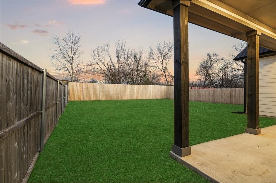 View of yard at dusk