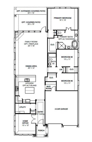 2D floor plan layout for the 2206H by Perry Homes in Cibolo Valley Heights 65', Cibolo, TX (Image 3). 2D floor plan layout for the 2206H by Perry Homes in Cibolo Valley Heights 65', Cibolo, TX (Image 3).