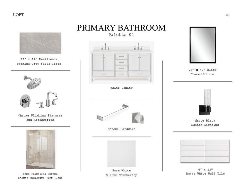 Loft Look Palette 1: Primary Bathroom Selection Sheet (*Artist rendering used for illustration purposes only.)