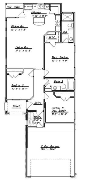 2D floor plan layout for the Floor Plan 1243 by Colina Homes in River Ranch, Dayton, TX (Image 5).