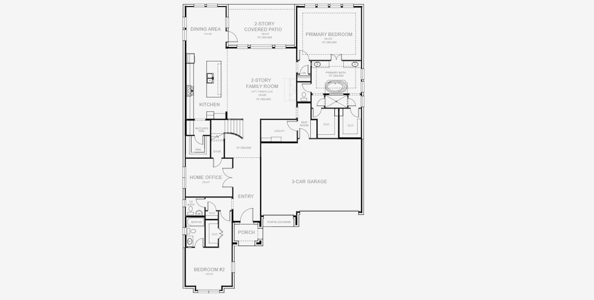 2D floor plan layout for the 3822W by Perry Homes in Lakes of Cane Island, Katy, TX (Image 3).
