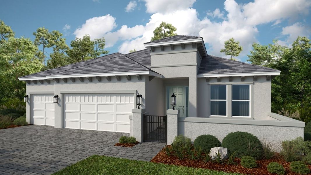 Representative exterior photo of a completed home built from the Cresta by Taylor Morrison in Esplanade at McKinnon Groves, Winter Garden, FL (Image 4).