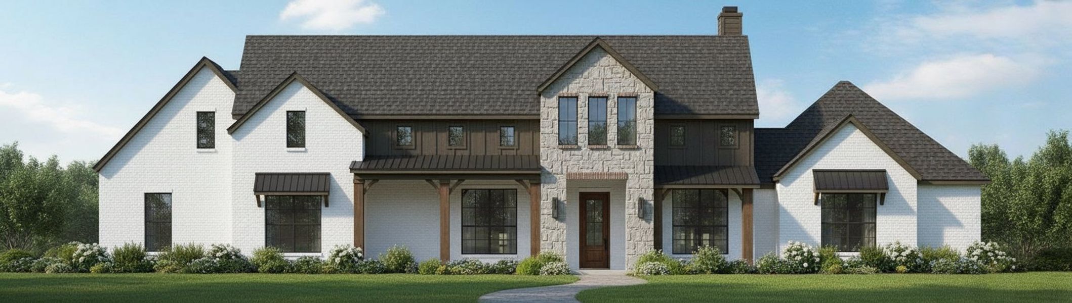 Representative exterior photo of a completed home built from the The Pasadena by Kenmark Homes in Cotten Creek, Azle, TX (Image 4). Representative exterior photo of a completed home built from the The Pasadena by Kenmark Homes in Cotten Creek, Azle, TX (Image 4).