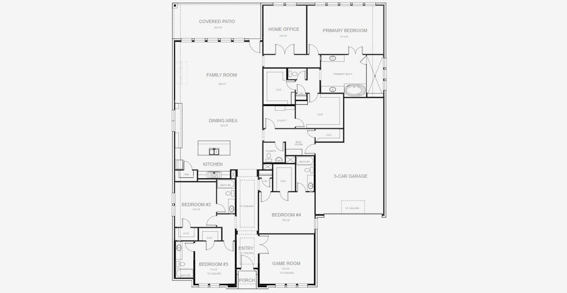 2D floor plan layout for the 3545W by Perry Homes in Terraces 82'/100', Rockwall, TX (Image 3).