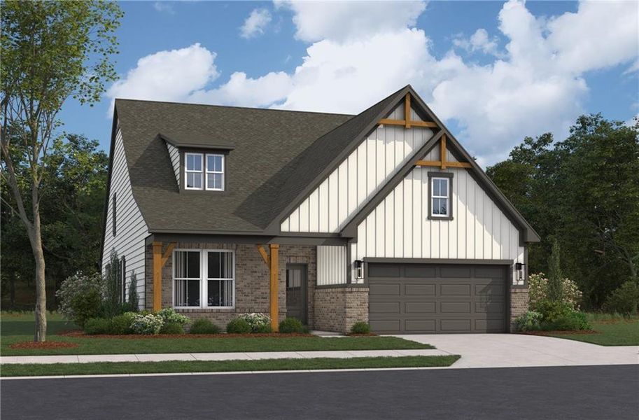 Front exterior of a new home in Gatherings® at GreenHouse, Marietta, GA, highlighting curb appeal (Image 1). Front exterior of a new home in Gatherings® at GreenHouse, Marietta, GA, highlighting curb appeal (Image 1).