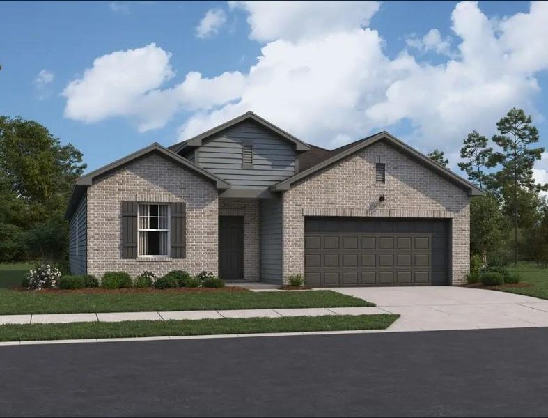 Front exterior of a new home in Royal Pines, Porter, TX, highlighting curb appeal (Image 1). Front exterior of a new home in Royal Pines, Porter, TX, highlighting curb appeal (Image 1).