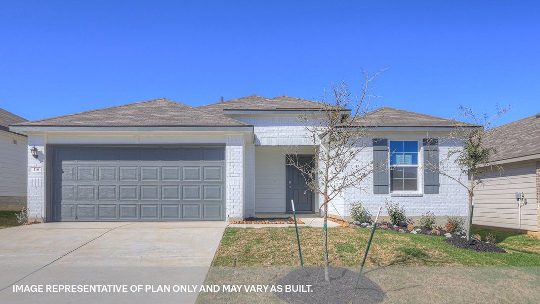 Front exterior of a new home in Arroyo Ranch, Seguin, TX, highlighting curb appeal (Image 1). Front exterior of a new home in Arroyo Ranch, Seguin, TX, highlighting curb appeal (Image 1).