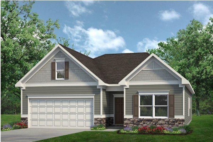 Front exterior of a new home in Saddle Ridge, Calhoun, GA, highlighting curb appeal (Image 1). Front exterior of a new home in Saddle Ridge, Calhoun, GA, highlighting curb appeal (Image 1).