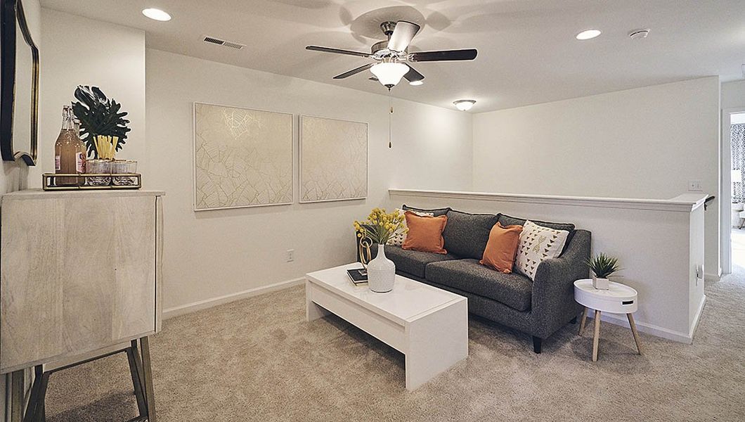 Furnished interior view inside a new home in The Meadows at Kinsley, Jamestown (Image 22). Furnished interior view inside a new home in The Meadows at Kinsley, Jamestown (Image 22).