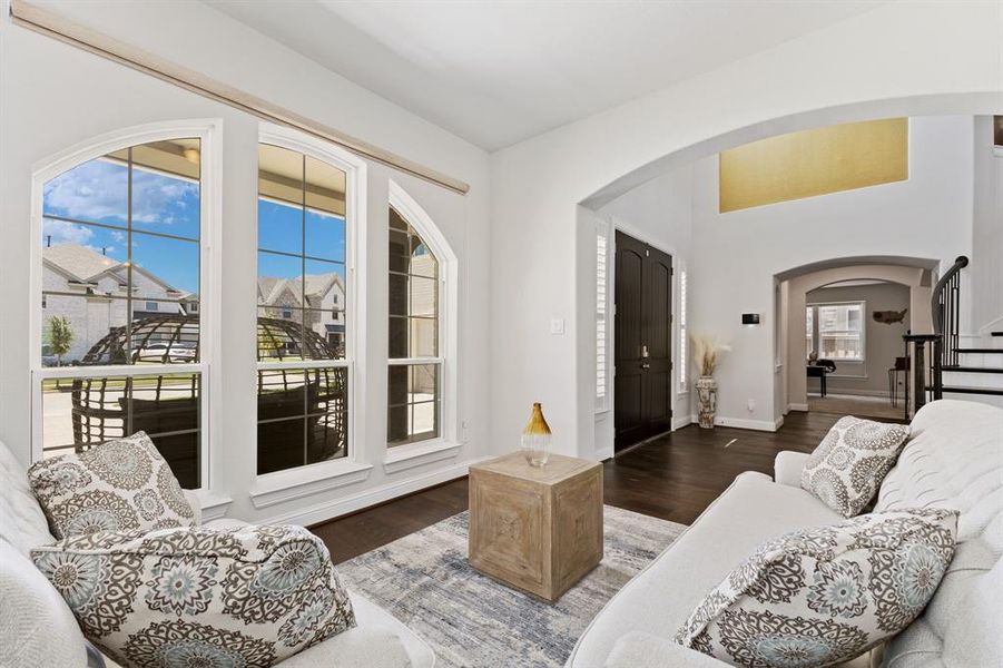 Living room featuring dark hardwood / wood-style floors