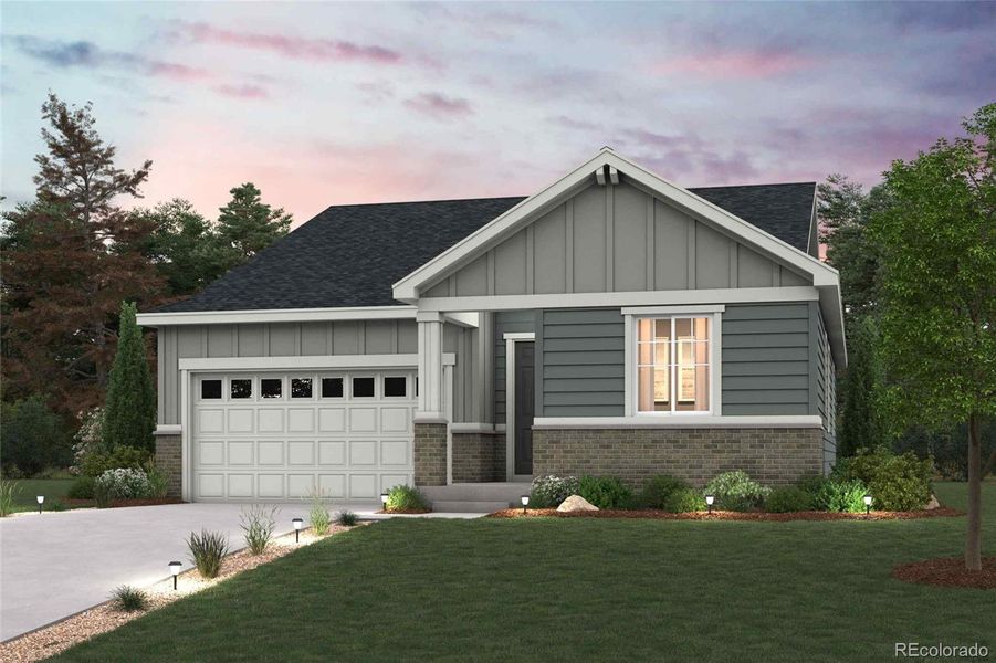 Front exterior of a new home in Farmlore, Brighton, CO, highlighting curb appeal (Image 1). Front exterior of a new home in Farmlore, Brighton, CO, highlighting curb appeal (Image 1).