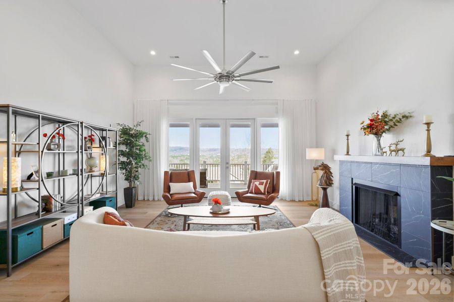 light-filled living room with an amazing mountain view